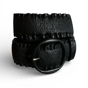 HOBO International Black Leather Ruffle Edge Wide Belt Size Medium